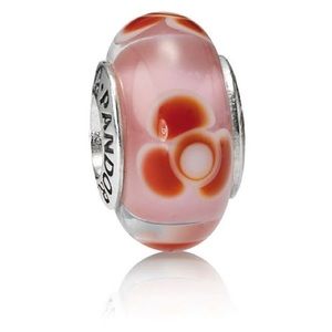 PANDORA pink and red flower charm